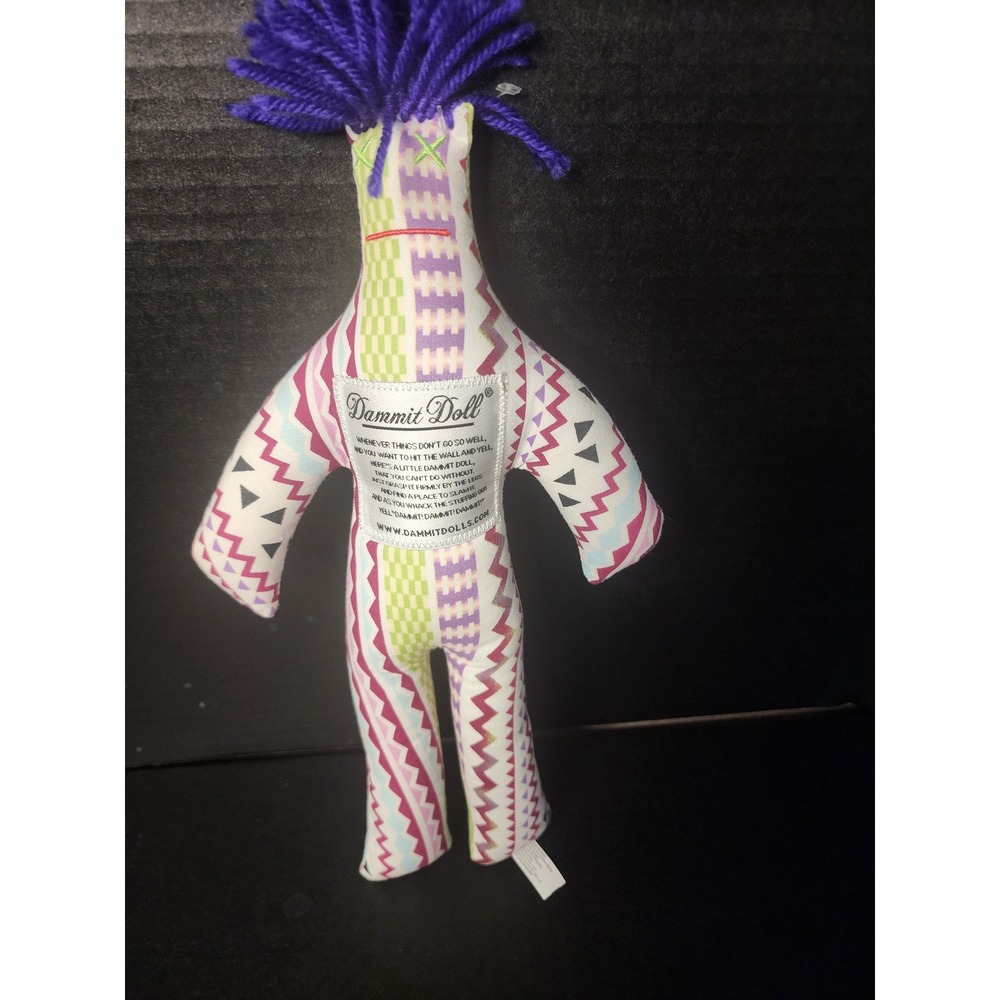 Dammit Doll Stress Relief Plush Purple Hair Zig Zag Geometric Pattern DD1001